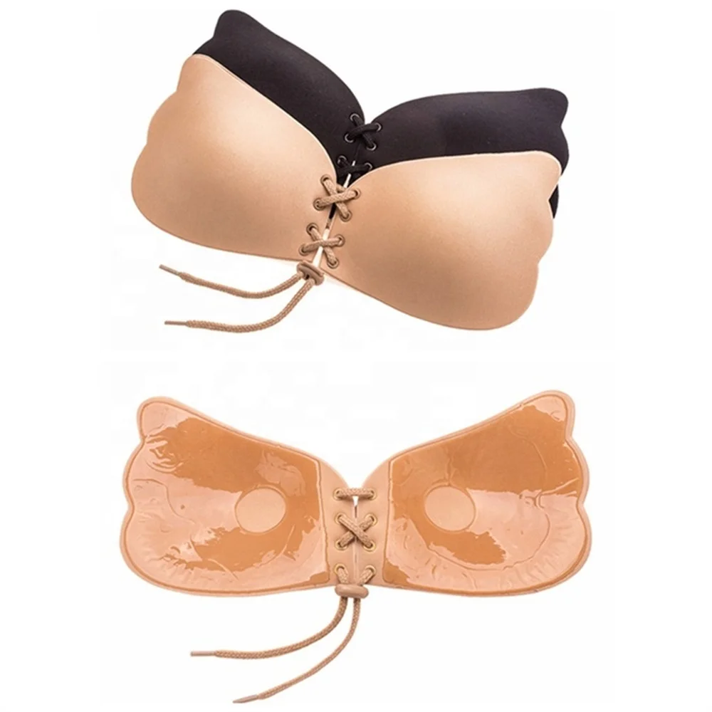 Lace up Front Closure Silicone Adhesive Bra Factory ladies lingerie push up backless bra