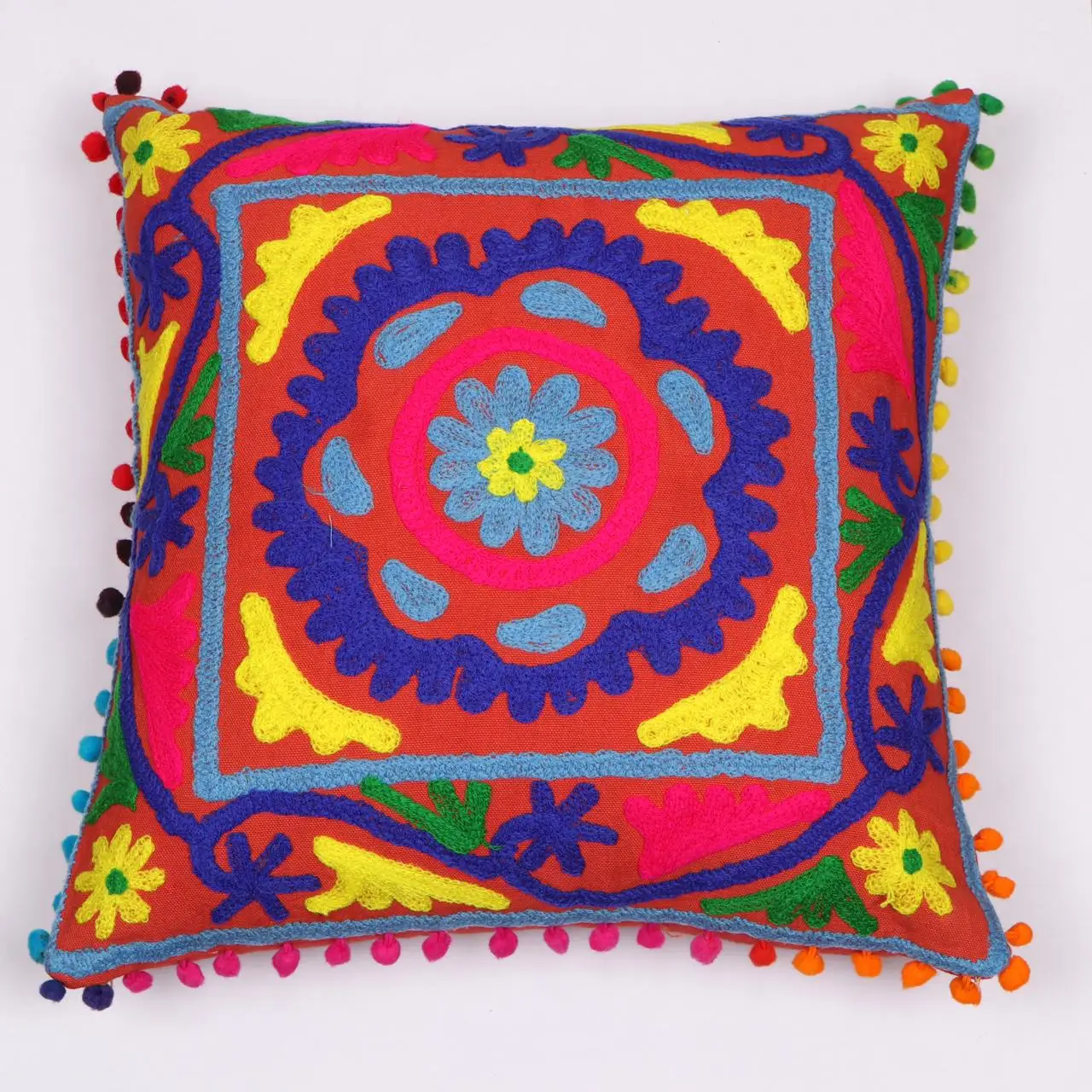 Handmade Geometric Luxuriating Decorative Indian Embroidered Pillows Cushion Jaipuri Suzani Cushion Cover