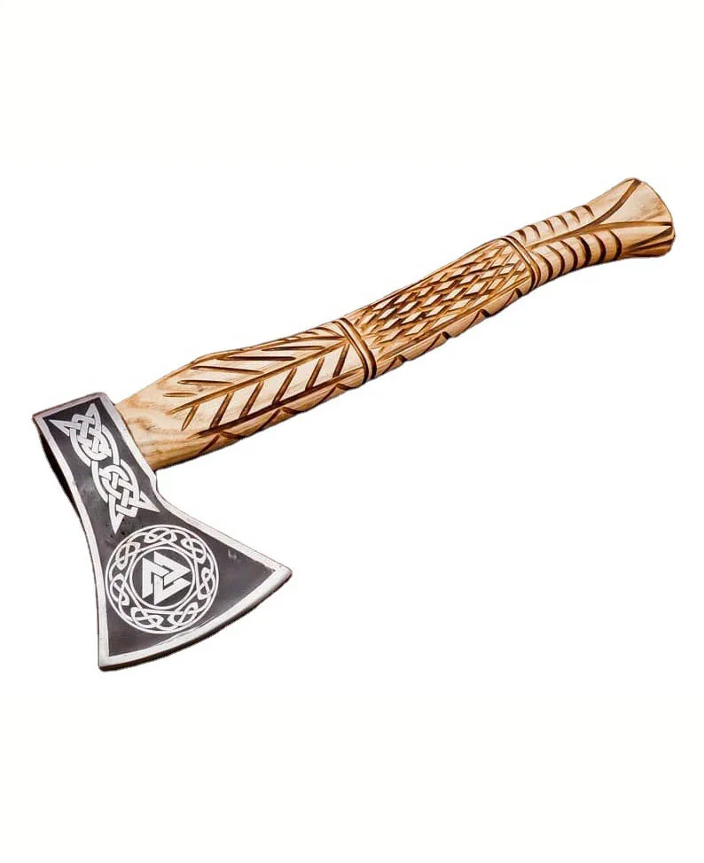 wholesale best quality custom Axe Wood Handle Beautiful Twist Pattern With Leather Sheath Axe