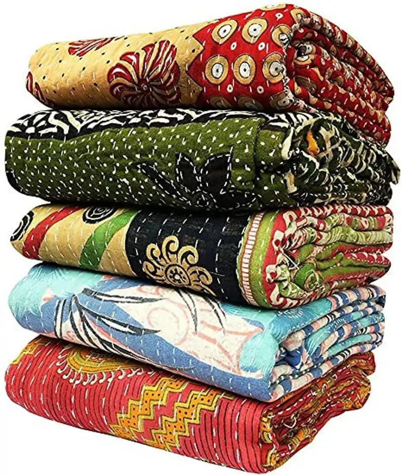 Wholesale Lot Of Indian Vintage Kantha Quilt Handmade Throw Reversible Blanket Bedspread Cotton Fabric Bohemian quilt