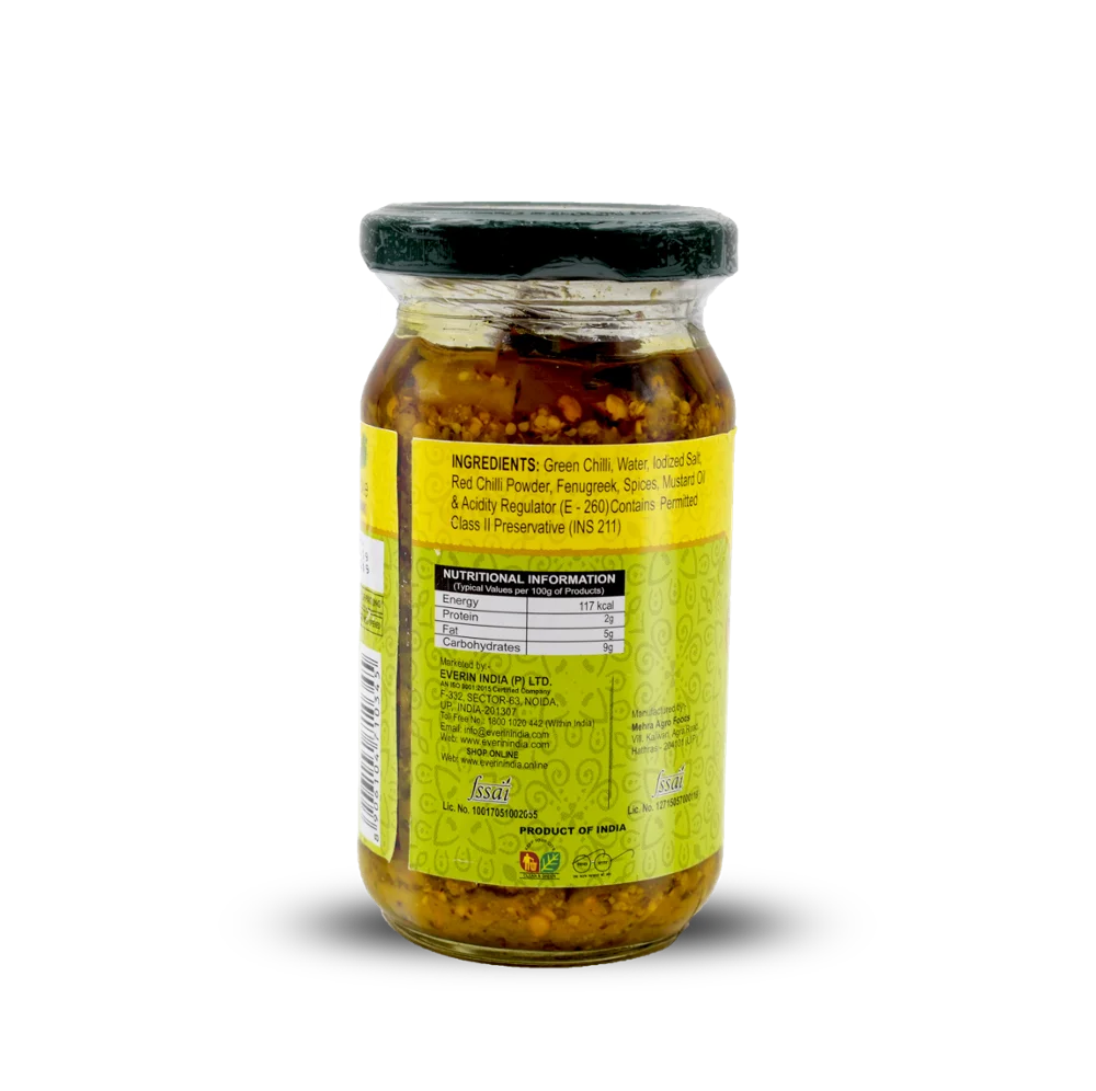 
Bulk Supply Green Chilli Pickle Glass Jar From India ( ISO, APEDA, HACCP, FIEO, GMP Certified) 