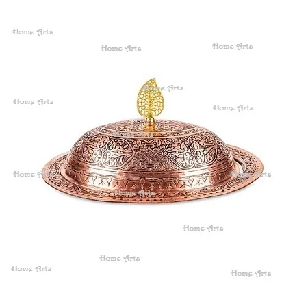 Premium Quality Copper Hammered Butter Dish Embossed Design Round Customized Size Copper Butter Dish and Plate