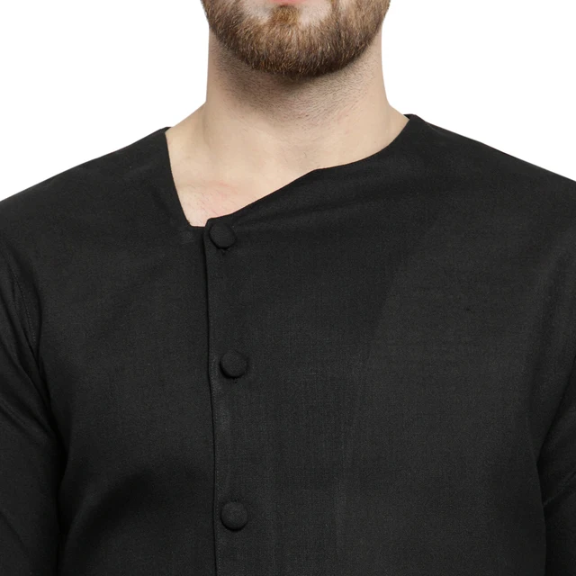  Дизайнерский льняной черный пижамный комплект Kurta и Aligarh для мужчин