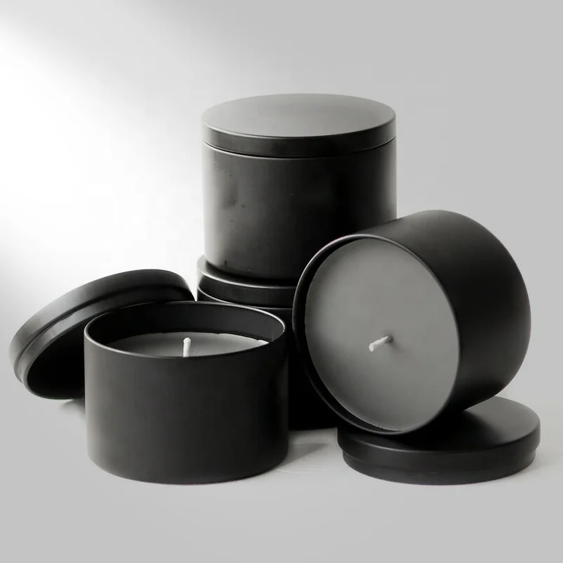 Wholesale Popular Candle Tins Container With Lid Seamless Double Sided Matte Black 8oz Candle Tin