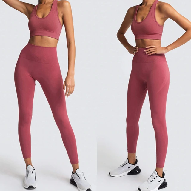 Factory Wholesale Ladies Stretchy Running Training Fitness Women Gym Leggings High Waist Seamless Yoga Set