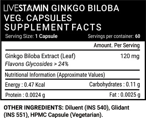 Ginkgo Biloba Leaf Extract Capsules Brain Memory Booster Supplement 24% Flavones Glycosides Premium Private Label GMP ISO