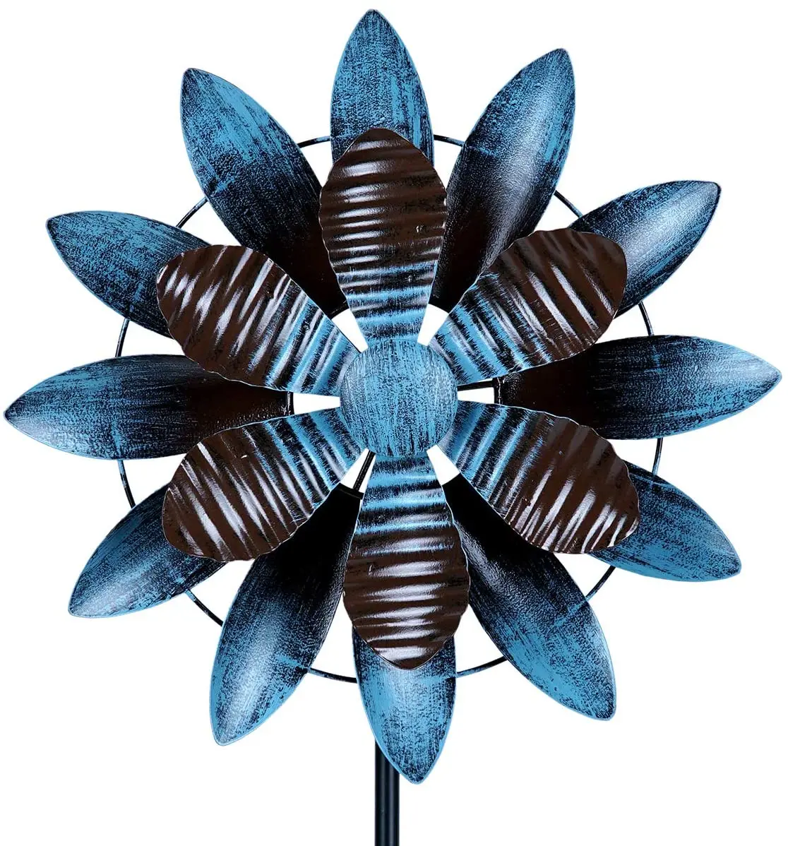 Garden Lighthouse Solar Light Metal Wind Spinner 75 Kinetic Pinwheel Yard Metallic Double spinner Stakes