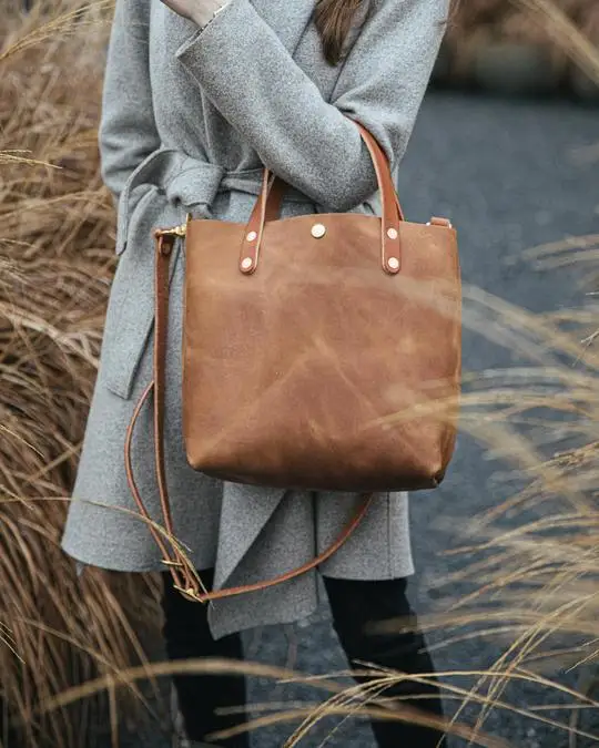 Cognac Mini Tote For Girls Real Leather Small Tote Bag For Ladies Christmas Gift Small Size Tote For Women