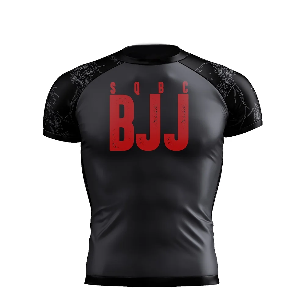 Short Sleeves Black And Red Sublimated Rash Guards & Printed Bjj Rash Guards For Kids