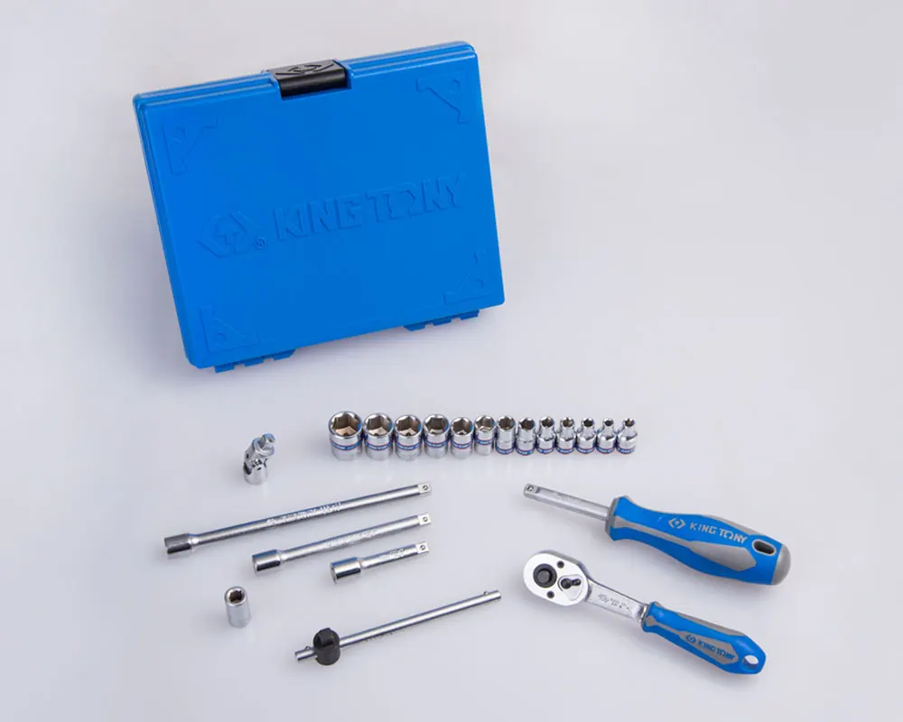 KING TONY Leading 21 PCS 6PT 1/4 Inch Socket Wrench Set Hand Socket Kit Taiwan 2524MRV