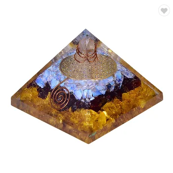 Citrine, Garnet and Opalite Crystal Orgone Pyramid EMF Protection Energy Generator Flower of Life Orgonite Pyramid