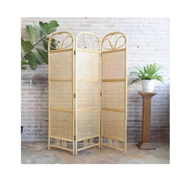Hot Sale Rattan Cane Webbing Divider Foldable Screen Room Divider From Rattan Cane Webbing