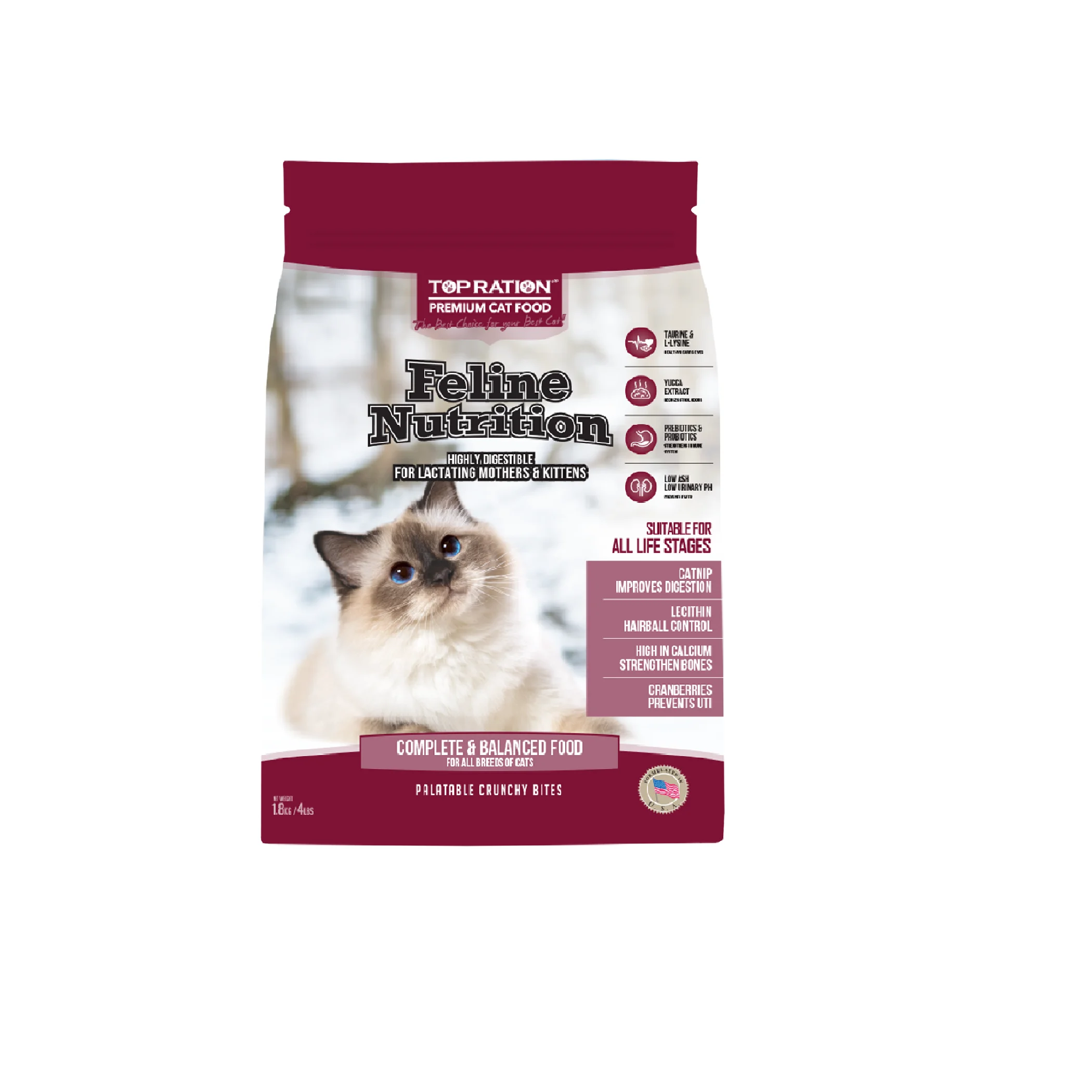 
Top Ration Brand Improve Digestion Hairball Control USA Origin 1.8kg Pack Cat Feline Nutrition Cat Food Dry 