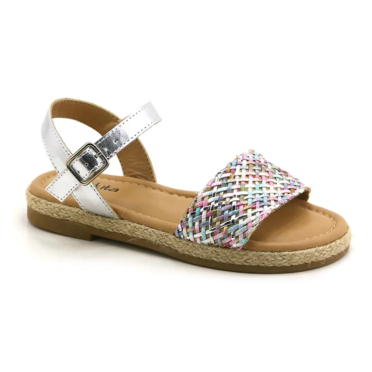 Silver with Colorful Weave strap kids Designs New Fashion Children Flats Espadrille Sandals