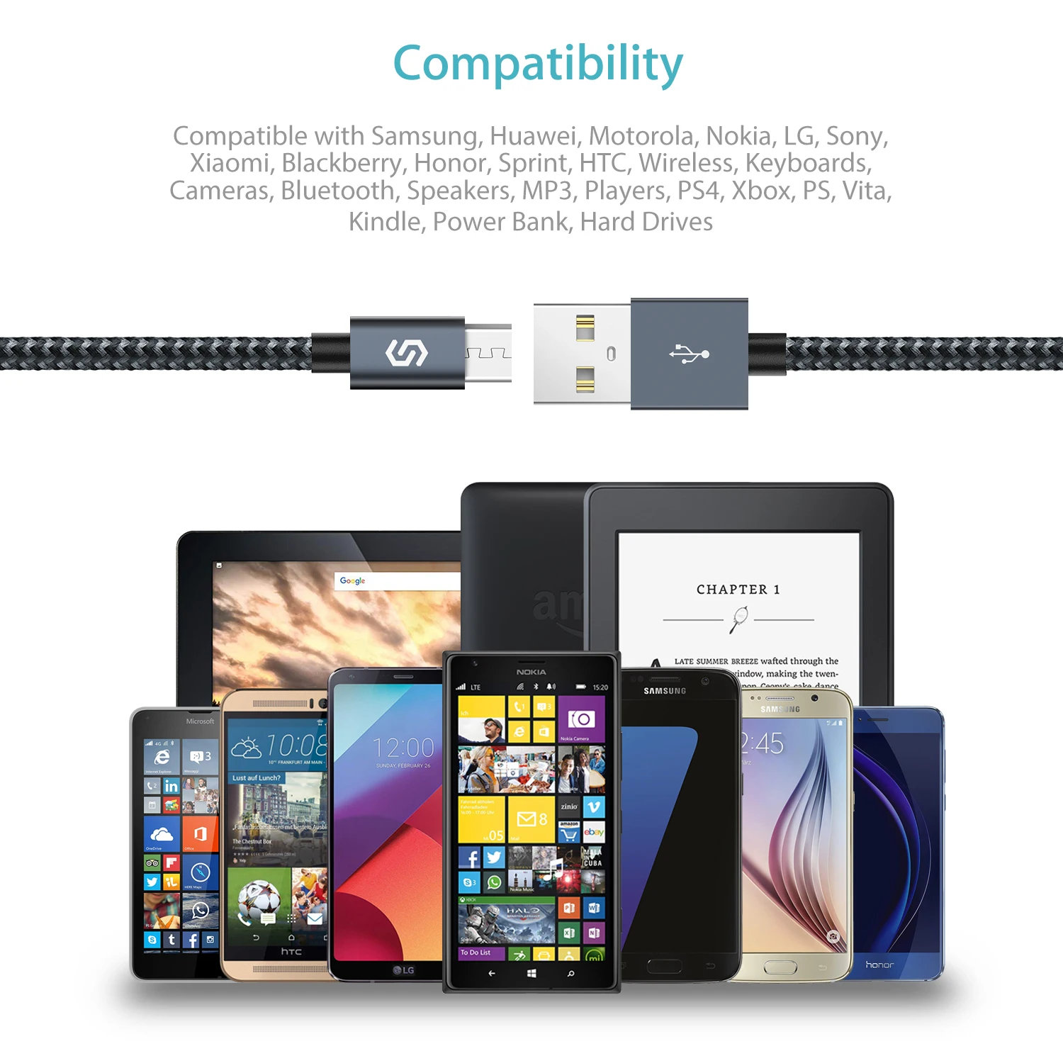 Micro USB Дата-кабель Быстрая зарядка 1 м черный
