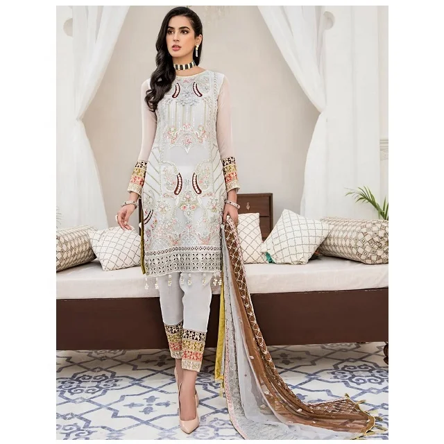 
Pakistani/Indian Designer Luxury Party Wear Embroidered 3 Piece Chiffon Unstitched Suit 