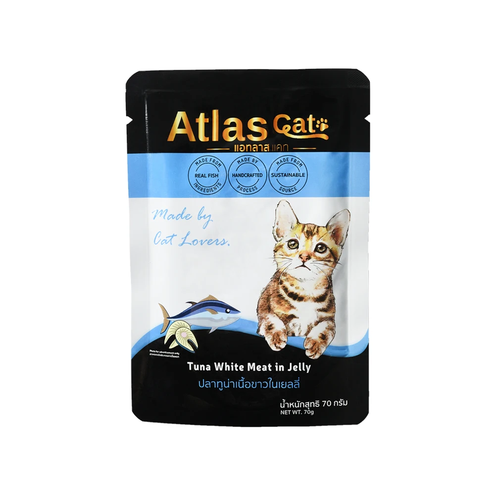 Чехол для кошки Atlas, белое мясо тунца в желе 70 г, Высококачественная еда для кошек, рыба, товары оптом, влажная еда для домашних животных