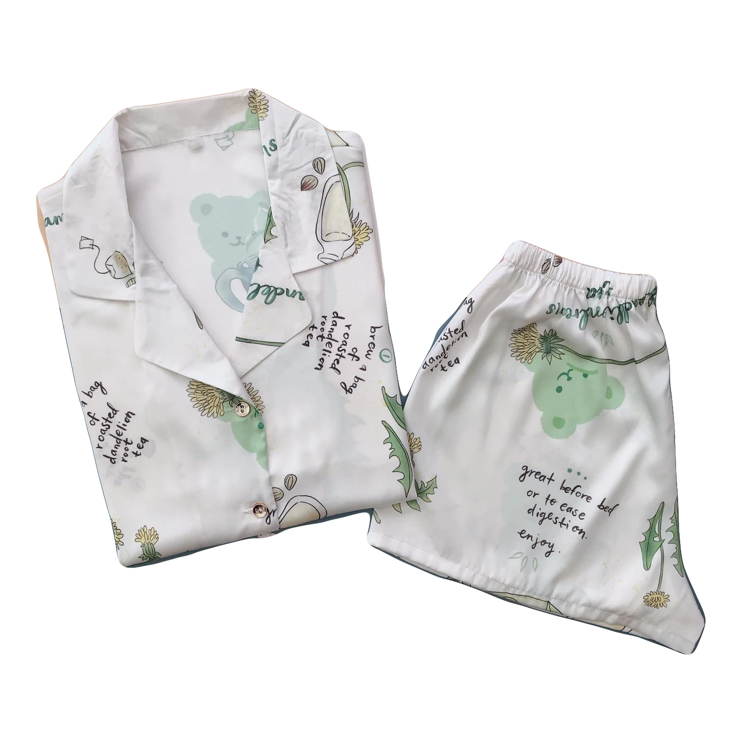 Pajama Women 2 Pieces Pajamas short length Pajamas Women cotton Sleepwear Turn - Down Collar Made in Vietnam