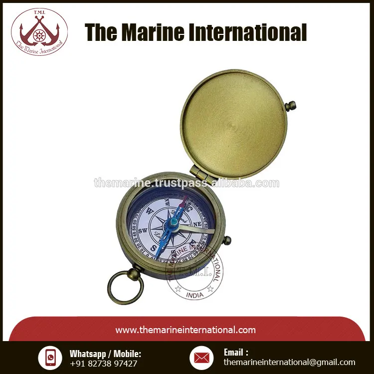 Brass Antique Pocket Compass Dial 2 W/lid Collectible Nautical Marine Ship Compass with Copper Vintage Look IN;7911145 Pointer