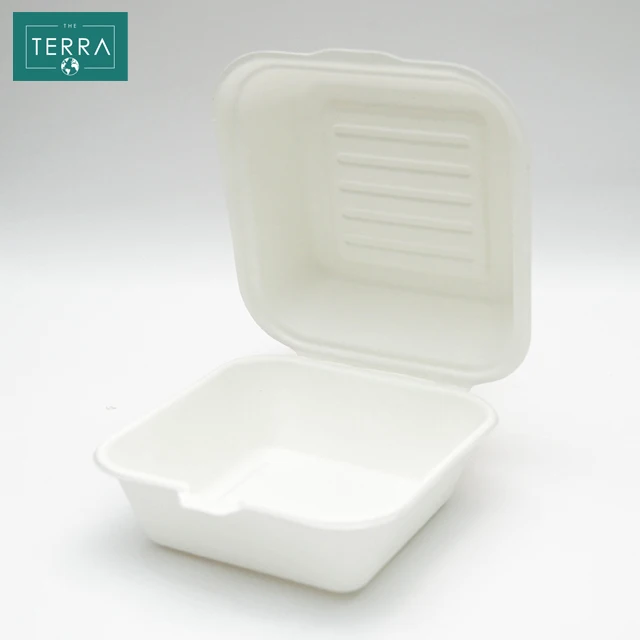 Vietnam 405*196*42.5 mm Biodegradable Packaging Food White Surgarcane Bagasse Pulp Molding 8 in clamshell