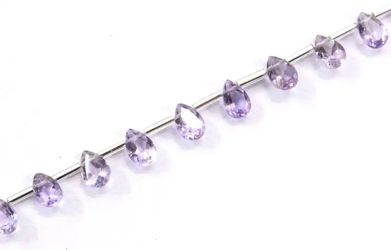 1 Strand Natural Pink Amethyst Gemstone 31 Pieces Faceted Pear Shape Cut Stone Beads  for DIY Jewelry Making