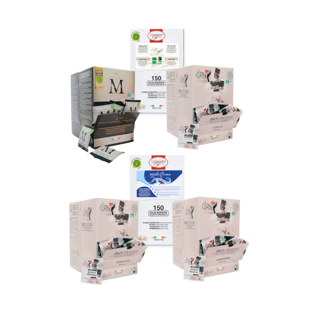 BEST QUALITY Made in Italy ground coffee pods Caffe Morandini 150 pcs box for retail and offices