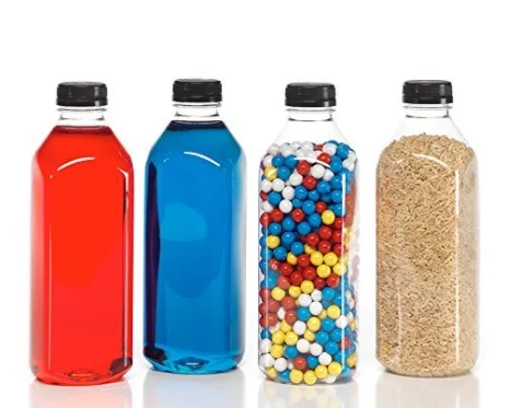 Factory offer 32oz Empty Clear Plastic Juice Bottles with Lids PET Drink Containers for Juice Smoothie Drinking Cold Beverages