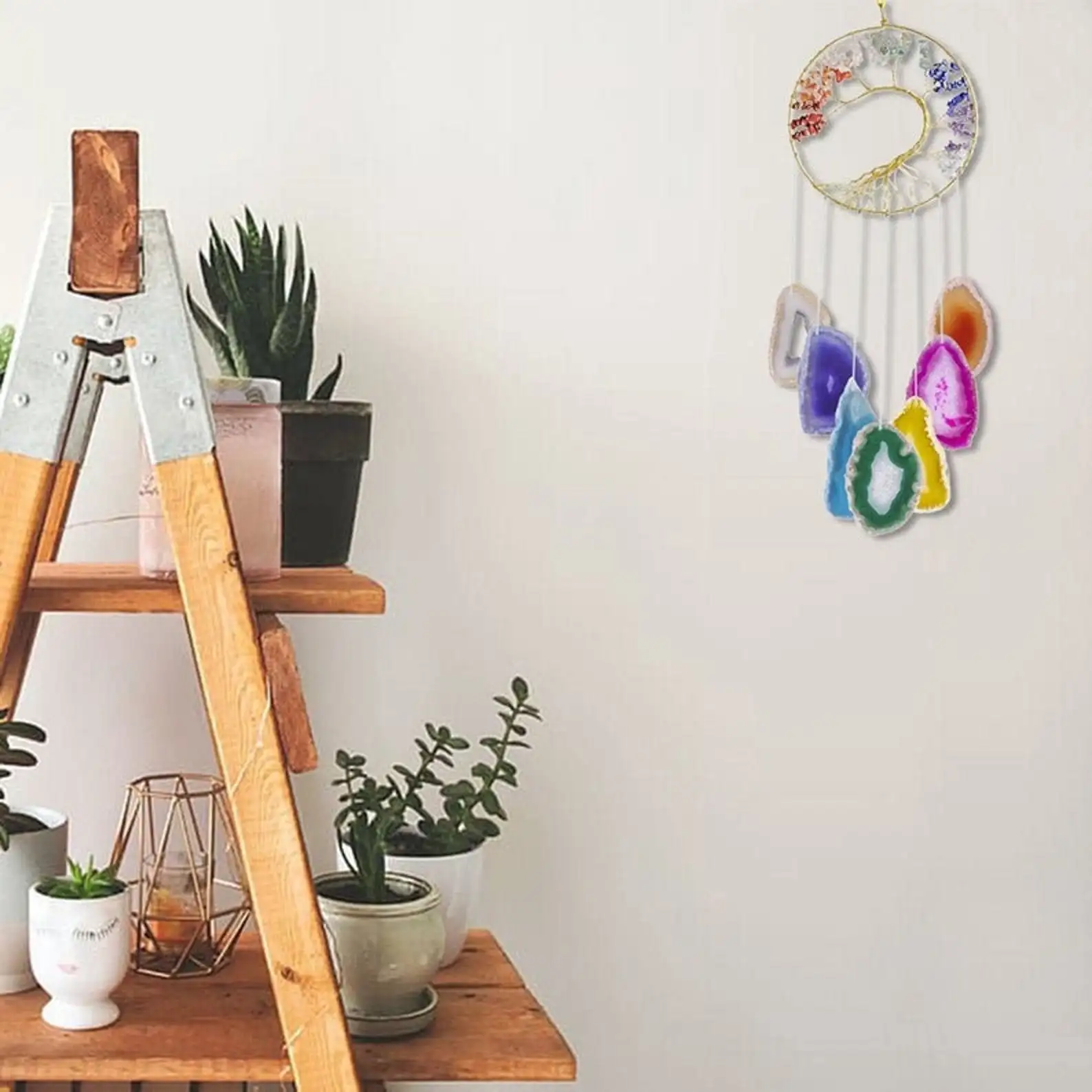 TREE OF LIFE AGATE SLICES WIND CHIMES FOR HOME DECORATION / HANDMADE 7 CHAKRA STONE WIND CHIMES FOR HEALING/ INDOOR OUTDOOR