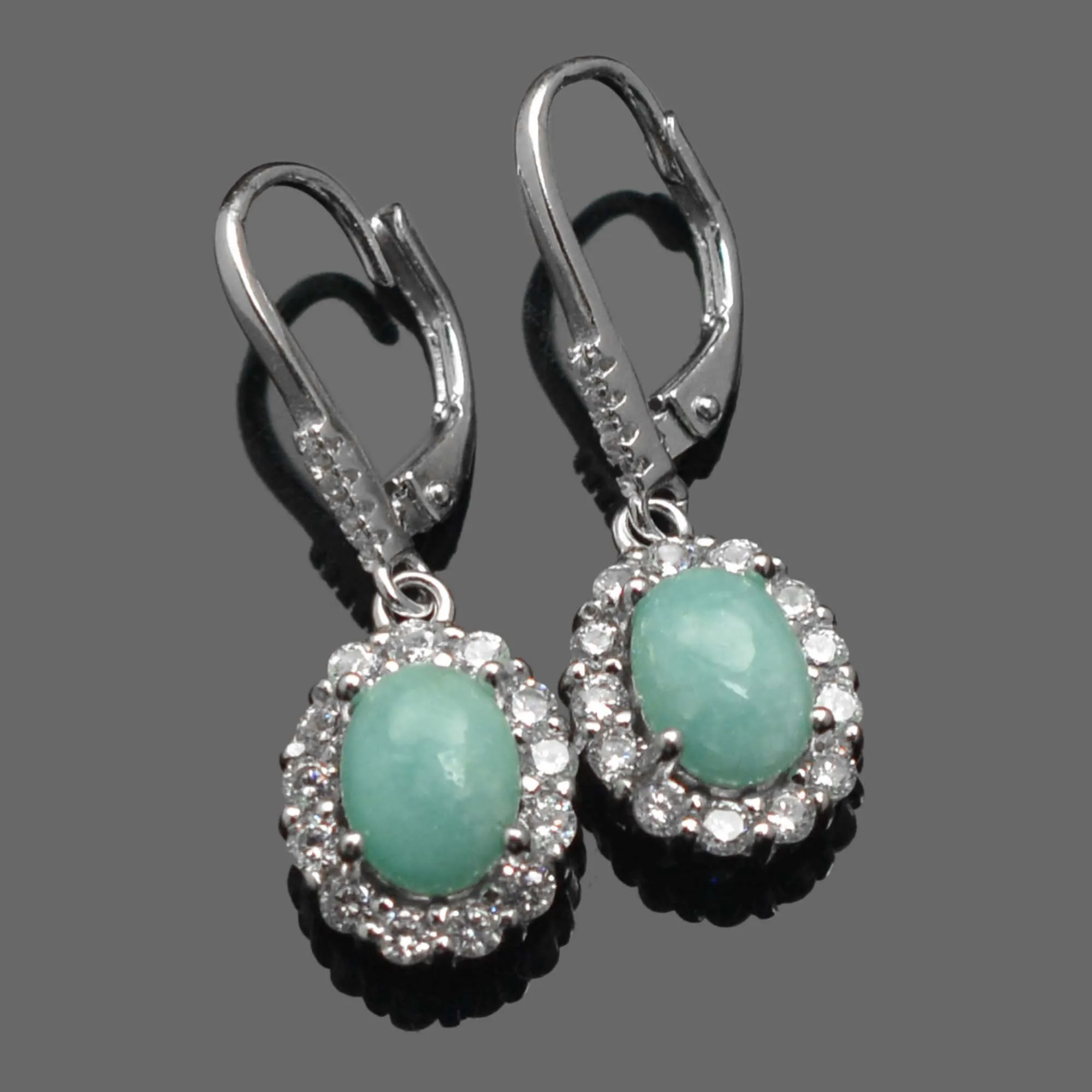 Factory price jewelry wholesale Natural Amazonite 925 Sterling Silver Pendant Necklace Ring Earring Jewelry Set For Women