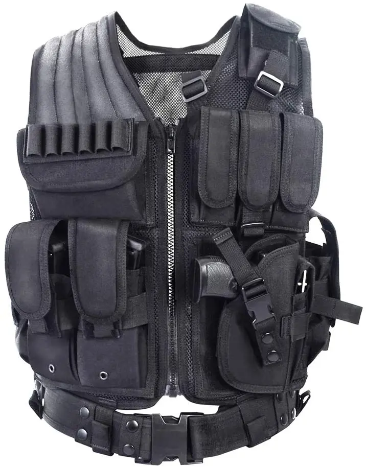 Paintball Vests Multi Purpose Black Color Pocket Style Waist Belt Pocket Style Nylon Made Military Vests