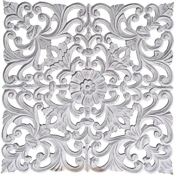 Carved Wooden Bedhead or Wall Panel