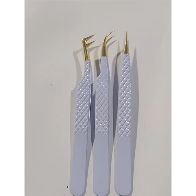 
High Quality Beauty Care Gold Pointed Black Handles Beauty Eye Lash Tweezers 