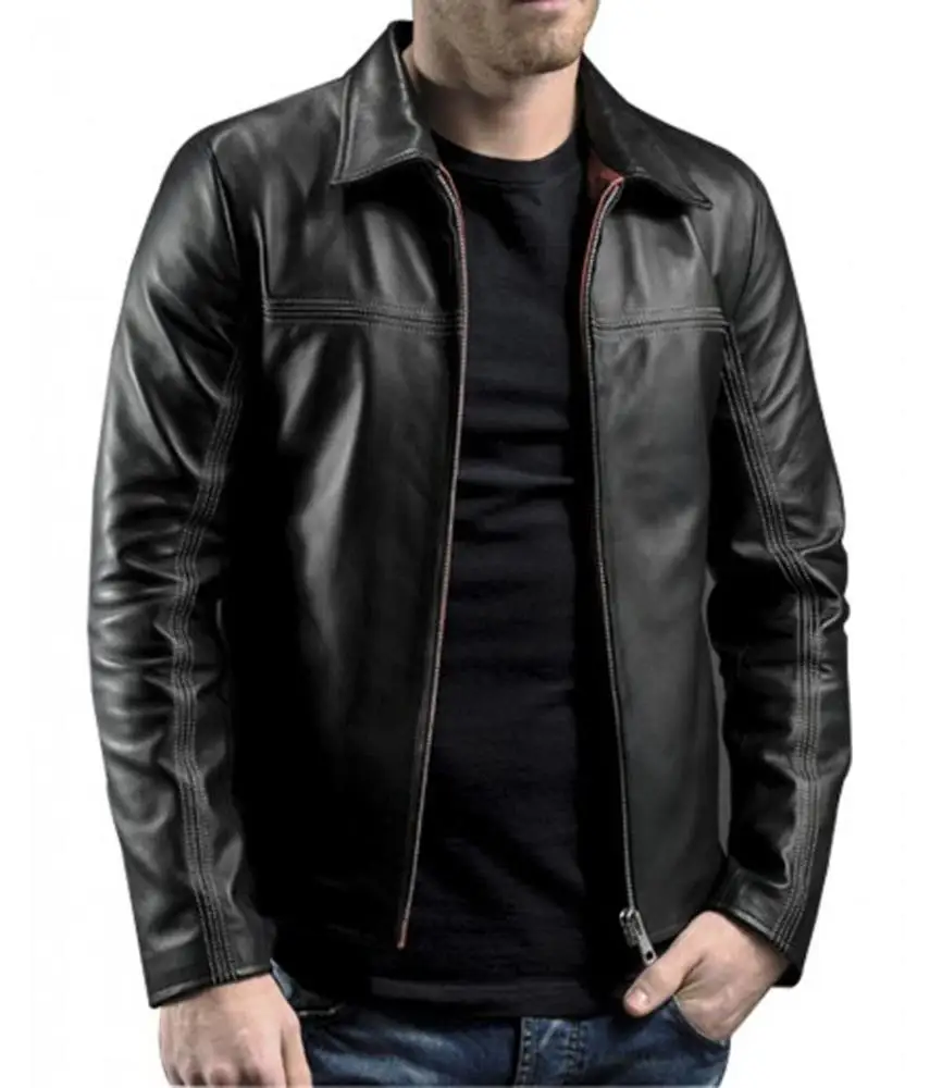 
Мужская Черная куртка из натуральной овечьей кожи, облегающая байкерская куртка, новый стиль, модная кожаная куртка 