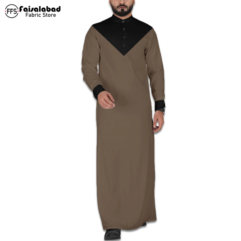 
Мужская мусульманская одежда thobe с черной шеей 