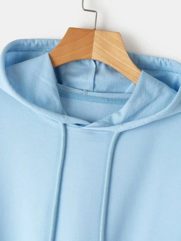 Men Drop Shoulder Drawstring Plain Solid Color Unisex Women Hoodie Long Sleeve Printed Oversize Pullover Hoodies Wholesale