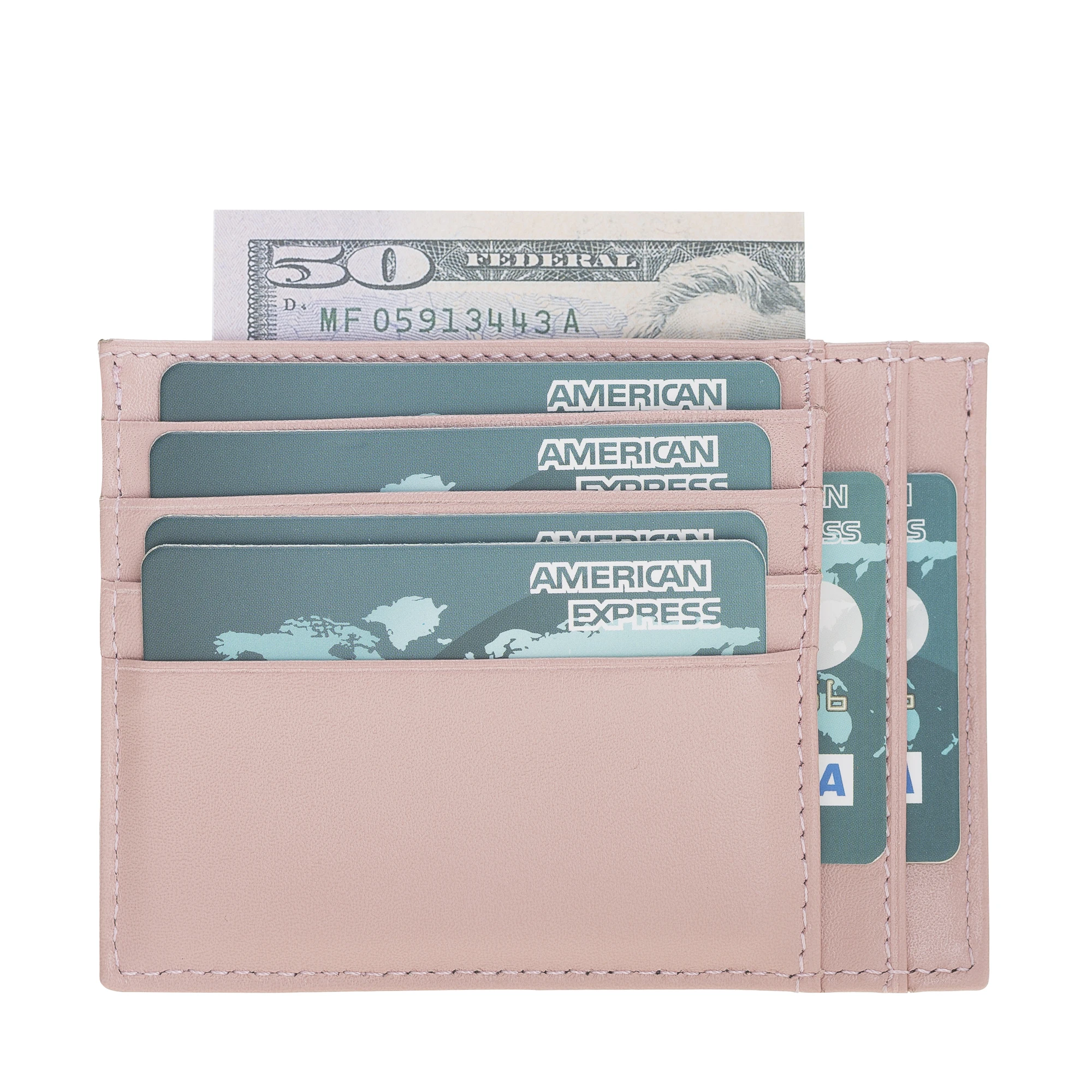 Nude Pink Premium  Genuine Leather  Zip Card Holder