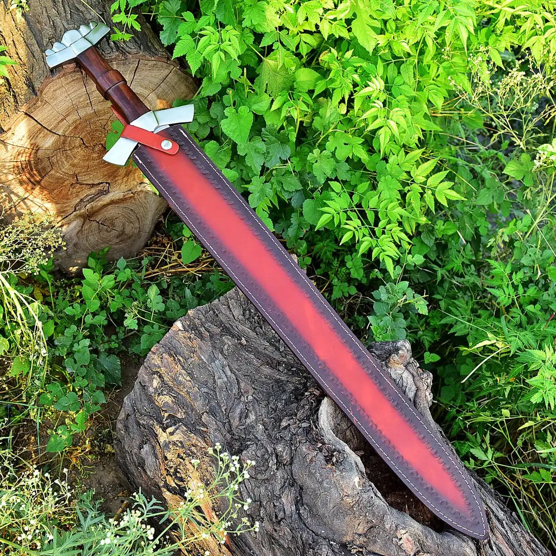 Custom Handmade Damascus Steel Viking Style Sword Longsword Double edge Gladius razor SHARP