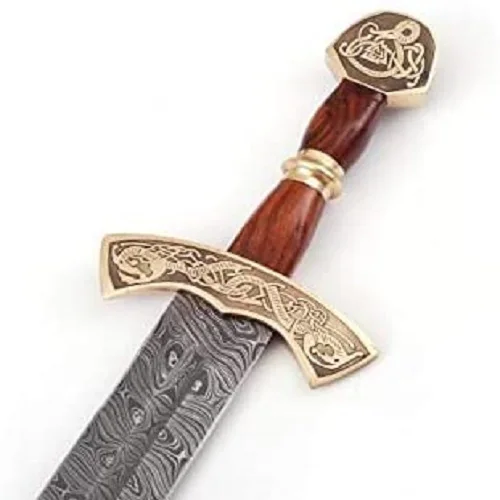 
Custom Handmade Damascus Steel Viking Style Sword Double edge Gladius With Leather sheath camping sword 
