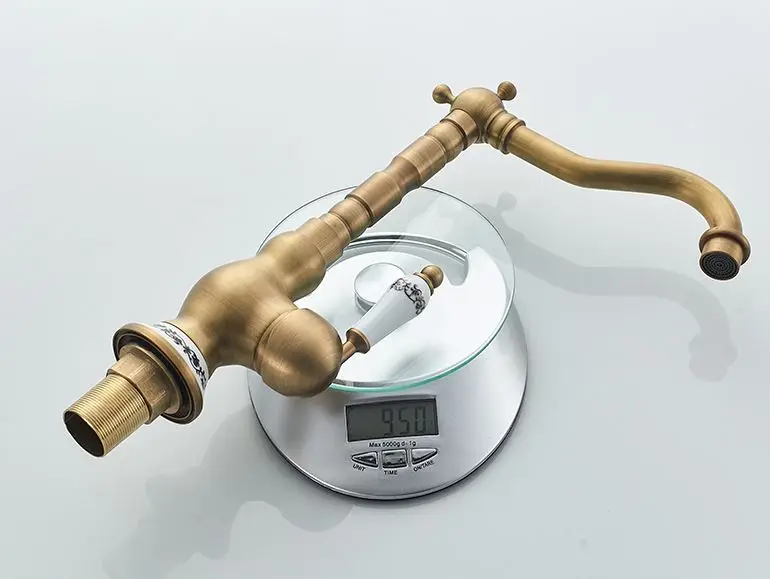 Античный латунный кухонный кран, латунный смеситель для раковины, с одной ручкой, крепление на раковину, для горячей и холодной воды