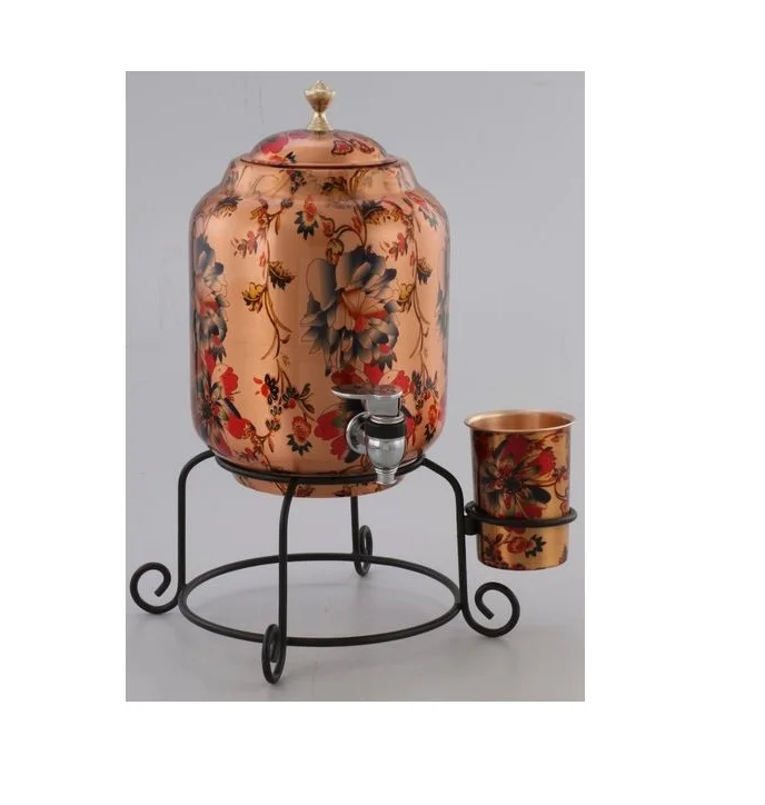 Handmade Copper Hammered Freestanding Water Dispenser with Tumbler & Black Stand for Home Hotel & Restaurant Kitchen Items