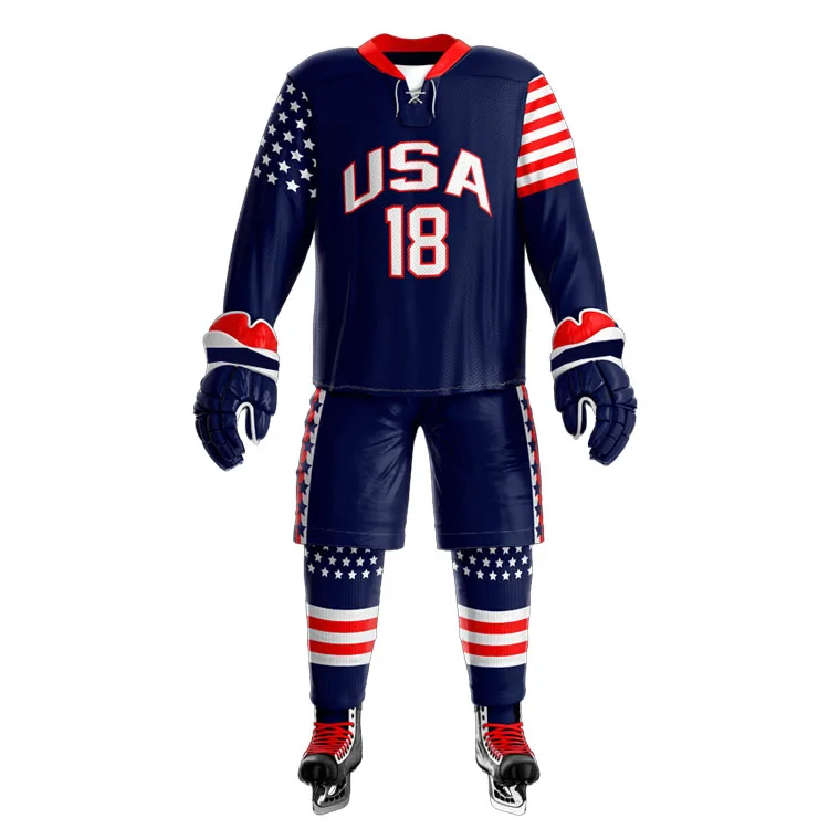 New 2022 Top Striped Style Sublimation Ice Hockey Uniforms For Adults With Team Numbers & Logo Printing Ice Hockey Jerseys