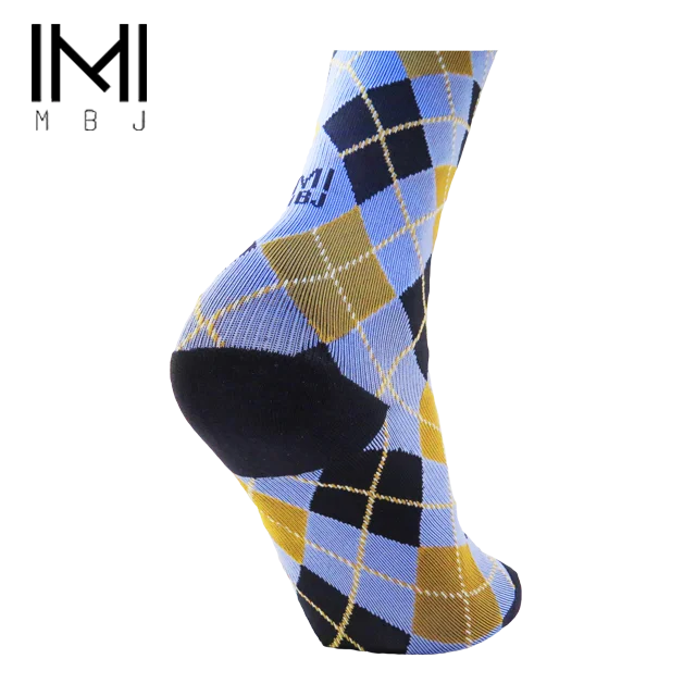 MBJ plaid compression cycling socks navy blue for men