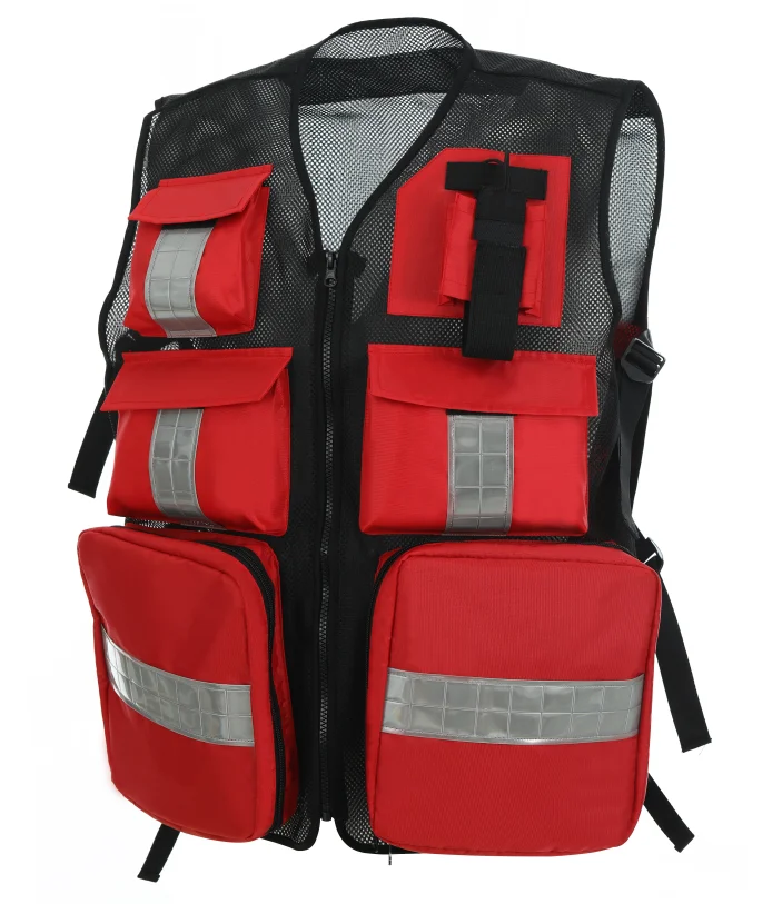 
Red First Aid EMS Response Hi Visibility Paramedic Ambulance Rescue Mesh Reflective Safety Vest 