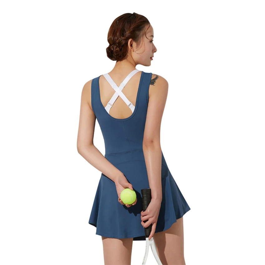 OEM Custom Athletic Tennis Dress Set Polyester Ruffle Collar Ruffle Dress with Pocket Shorts Private Label Outdoor Sportswear