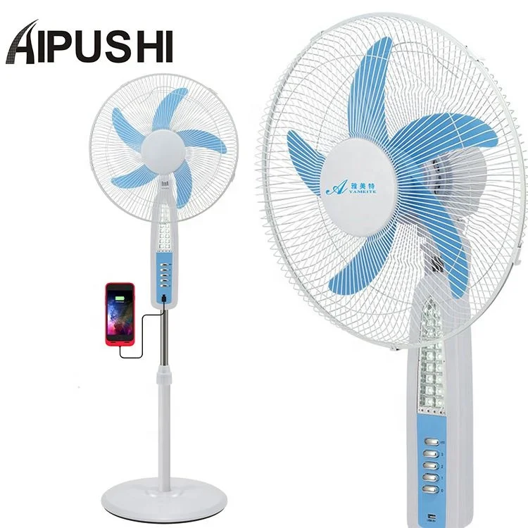 Лидер продаж перезаряжаемый вентилятор с электродвигателем постоянного тока 16 дюймов 18 12 В переменного/постоянного стоячий на солнечной энергии USB-зарядкой и светодиодной лампой