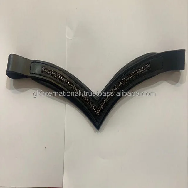 Black English Leather horse brow band for bridles empty channel inlay with 2 row purple clear crystals luxury chain