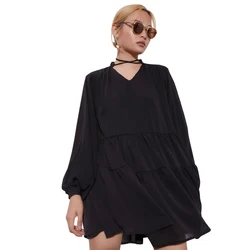 2021Women White Bubble Sleeve Baby doll  Vintage Dresses Female Casual Summer Chiffon Good Quality Dresses