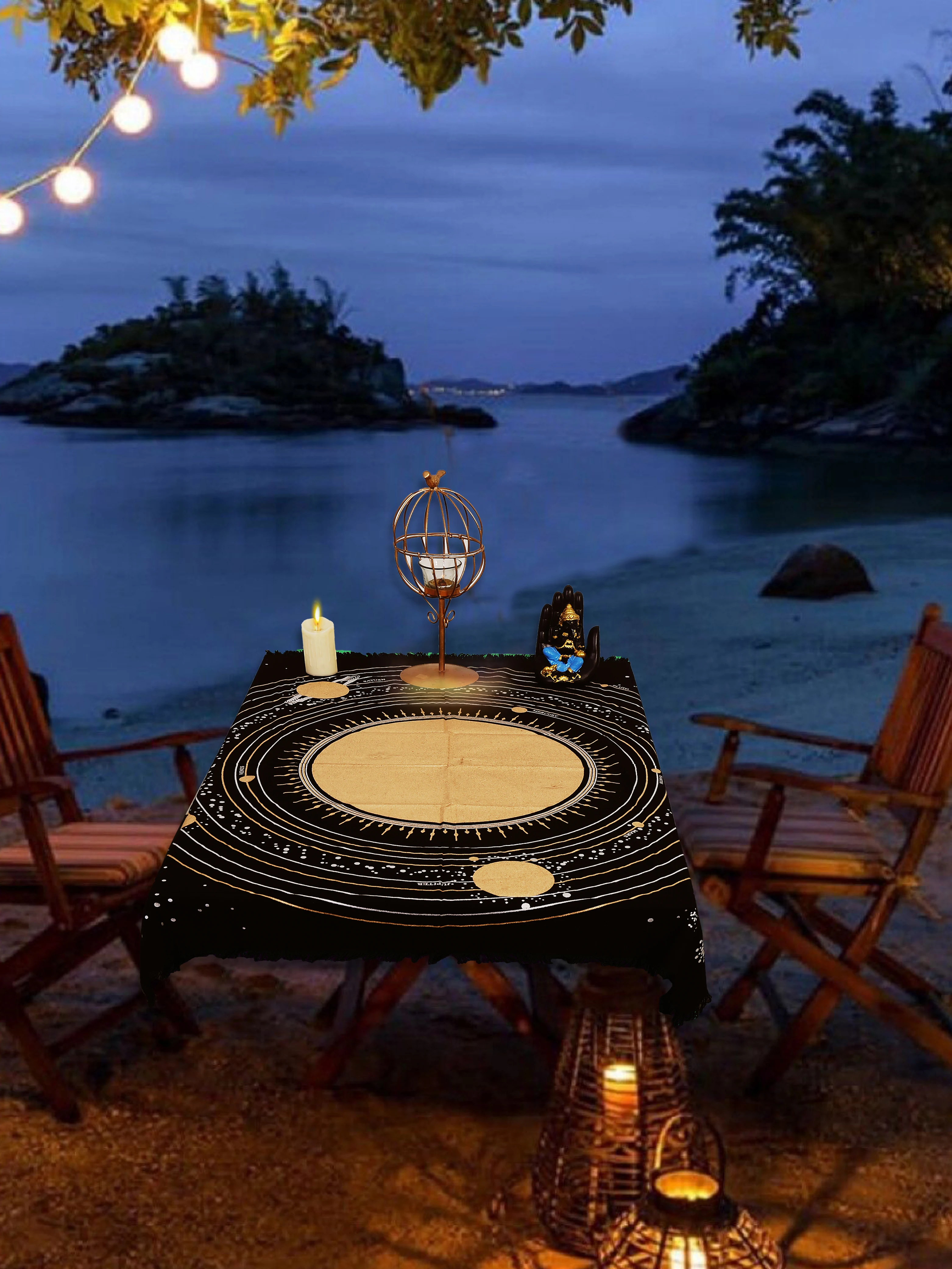 Cotton Altar Cloth 24 X 24 Spiritual Square Table Cover Solar System Panel Black Gold Alter Cloth