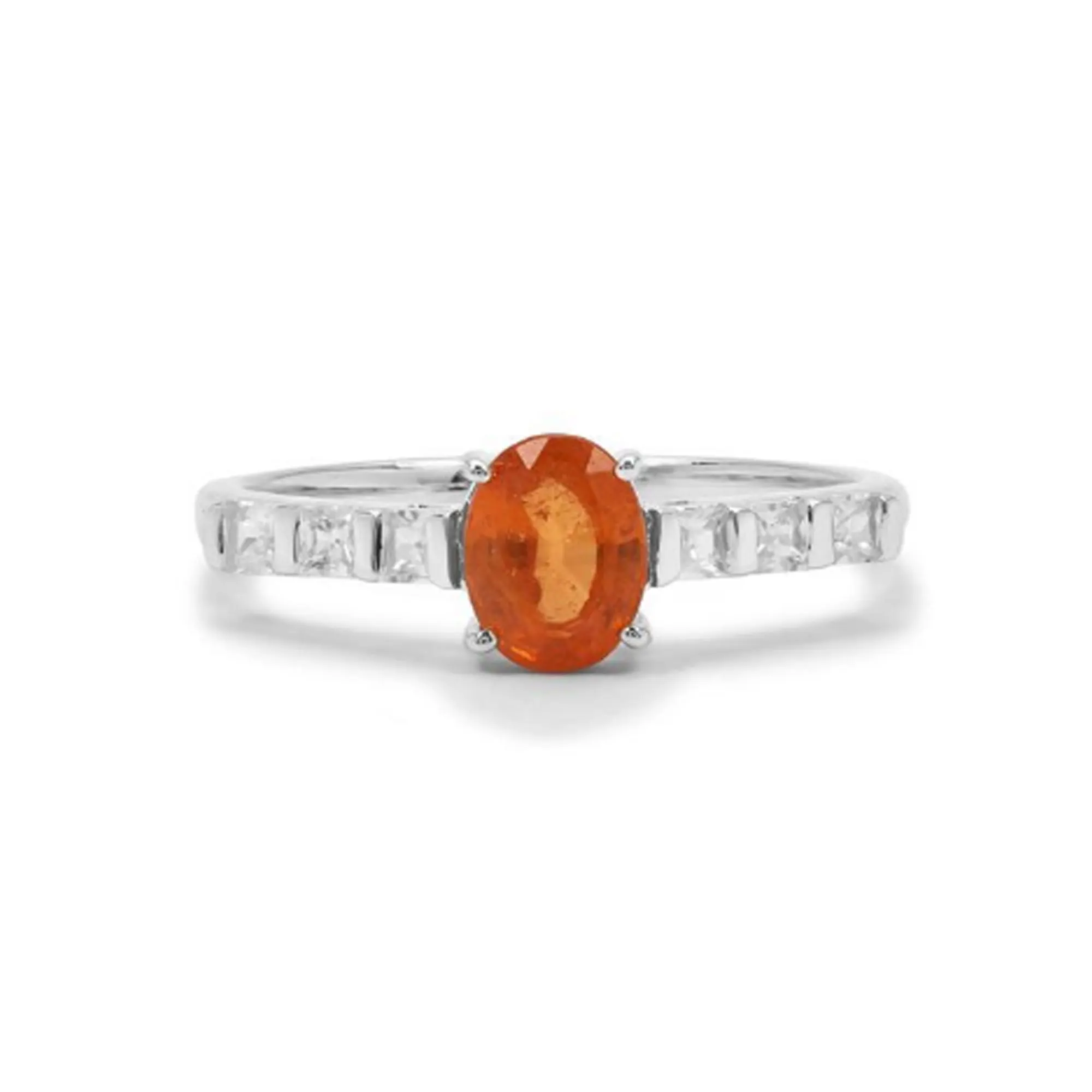 Hot Selling Natural Mandarin Garnet Diamond Oval 14k White Gold Ring Jewelry Wholesale Factory Price