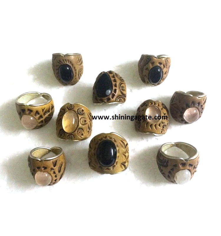 Тибетские смешанные кольца с драгоценными камнями оптом
